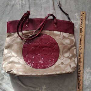 Coach Laura Signature Logo Khaki Berry Tote